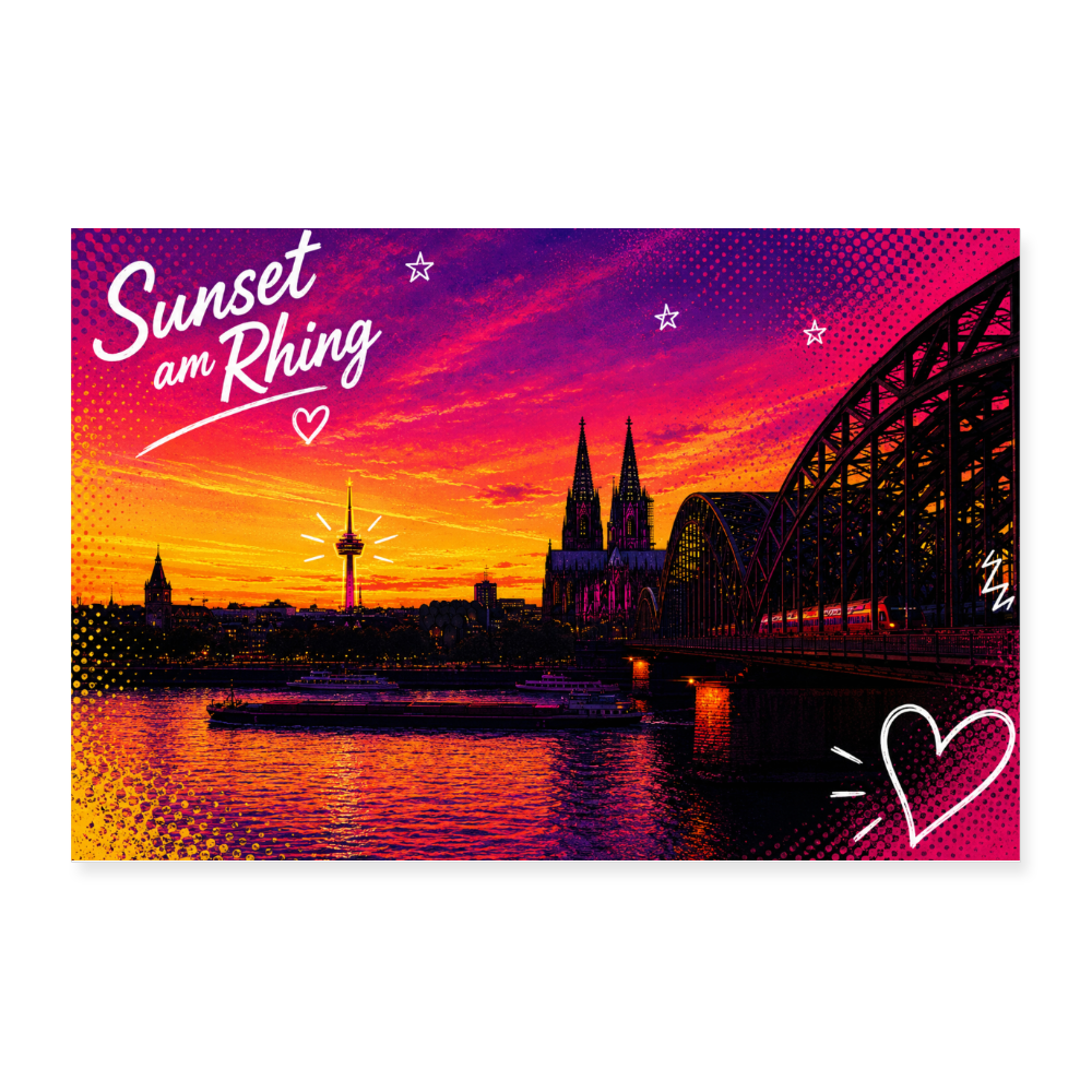 Rhein Sunset Köln Poster | 60×40 cm - white