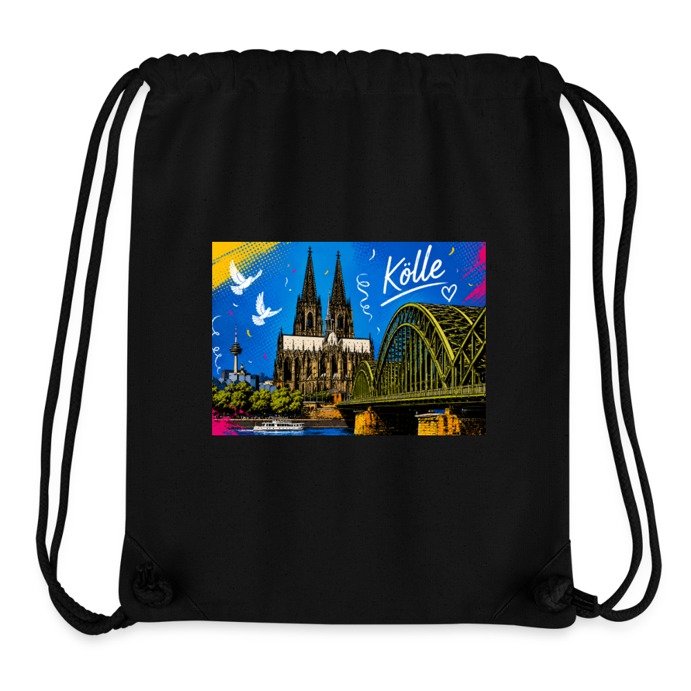 Kölle Pop-Art Turnbeutel | Dom & Hohenzollernbrücke | Köln Streetart Bag - Schwarz