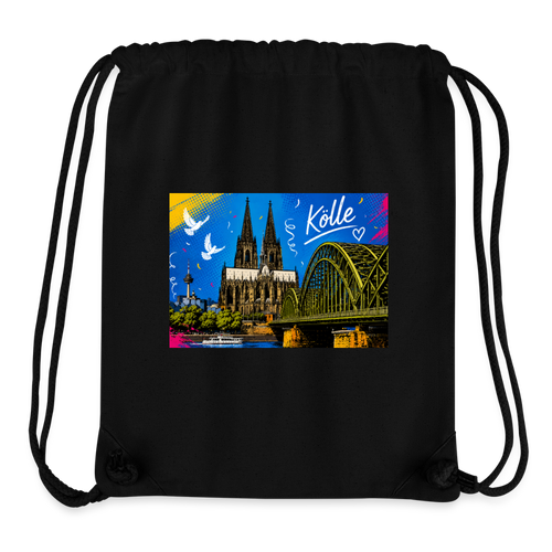 Kölle Pop-Art Turnbeutel | Dom & Hohenzollernbrücke | Köln Streetart Bag - Schwarz